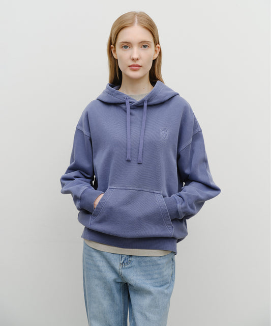 Marithé François Girbaud Crest Logo Garment Dyed Oversized Hoodie Navy