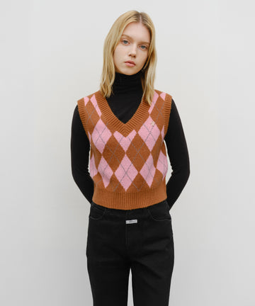 Marithé François Girbaud W ARGYLE V-NECK KNIT VEST