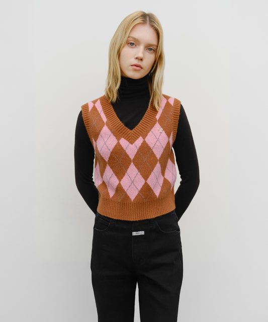 Marithé François Girbaud W ARGYLE V-NECK KNIT VEST