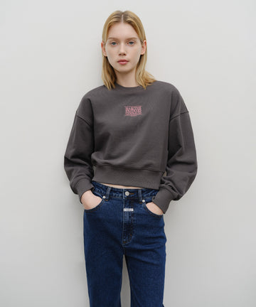 Marithé François Girbaud W Small Classic Logo Crop Sweatshirt Charcoal