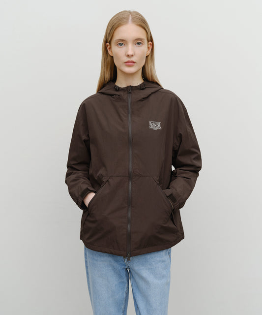 Marithé François Girbaud Classic Logo Oversized Hooded Windbreaker Brown