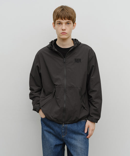 Marithé François Girbaud Classic Logo Overfit Hooded Windbreaker Charcoal