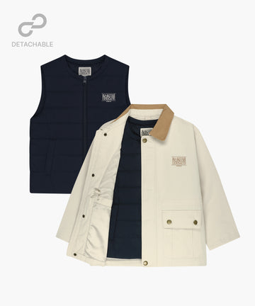 Marithé François Girbaud Kids Classic Logo Detachable Jacket (Vest Set) Light Beige