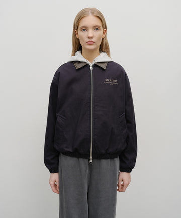 Marithé François Girbaud Graphic Embroidery Cotton Bomber Jacket Navy
