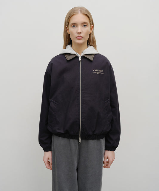 Marithé François Girbaud Graphic Embroidery Cotton Bomber Jacket Navy