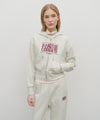 Marithé François Girbaud Women's Embroidery Classic Logo Crop Hoodie Zip-Up Black