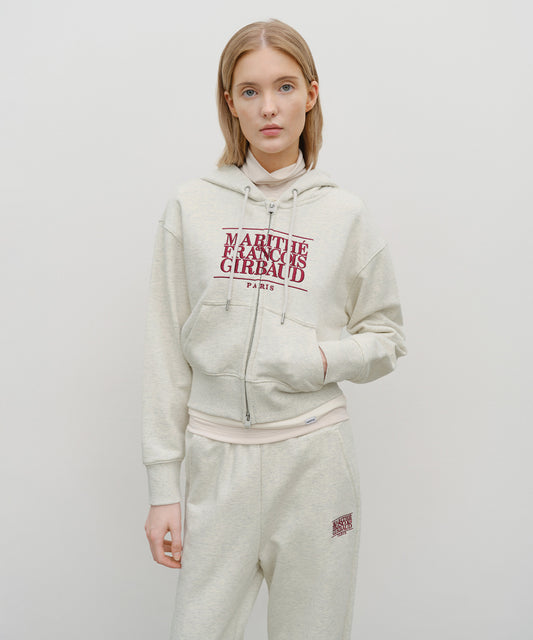Marithé François Girbaud Women's Embroidery Classic Logo Crop Hoodie Zip-Up Black