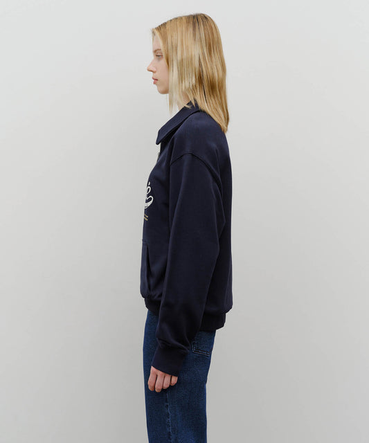 Marithé François Girbaud Baseball Logo Collar Half Zip Sweatshirt Navy
