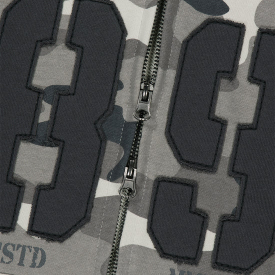 Mahagrid Camo Applique Crop Zip Up Hoodie