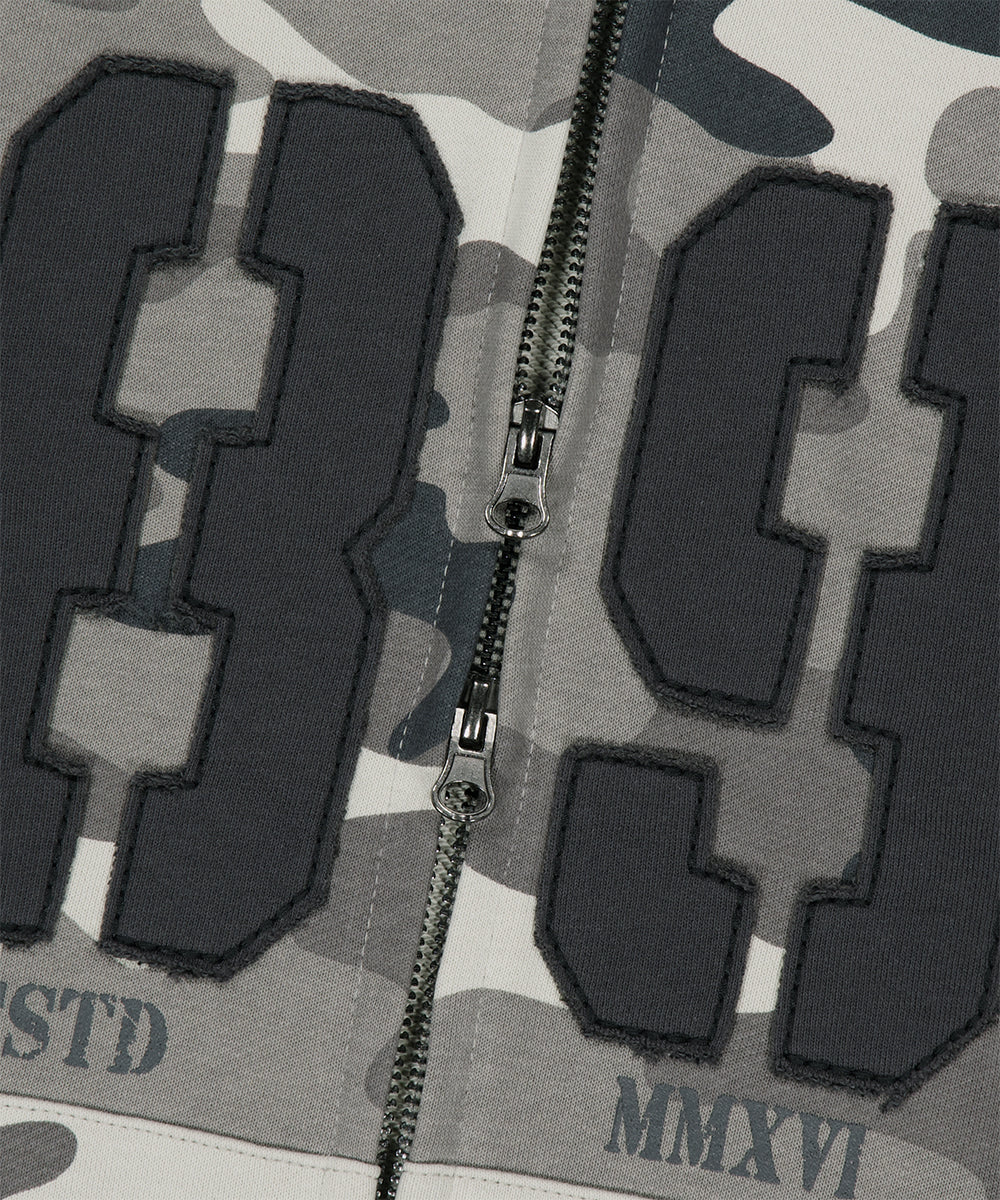 Mahagrid Camo Applique Crop Zip Up Hoodie