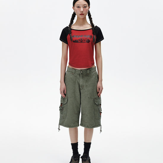 Mahagrid Off Shoulder Raglan Tee