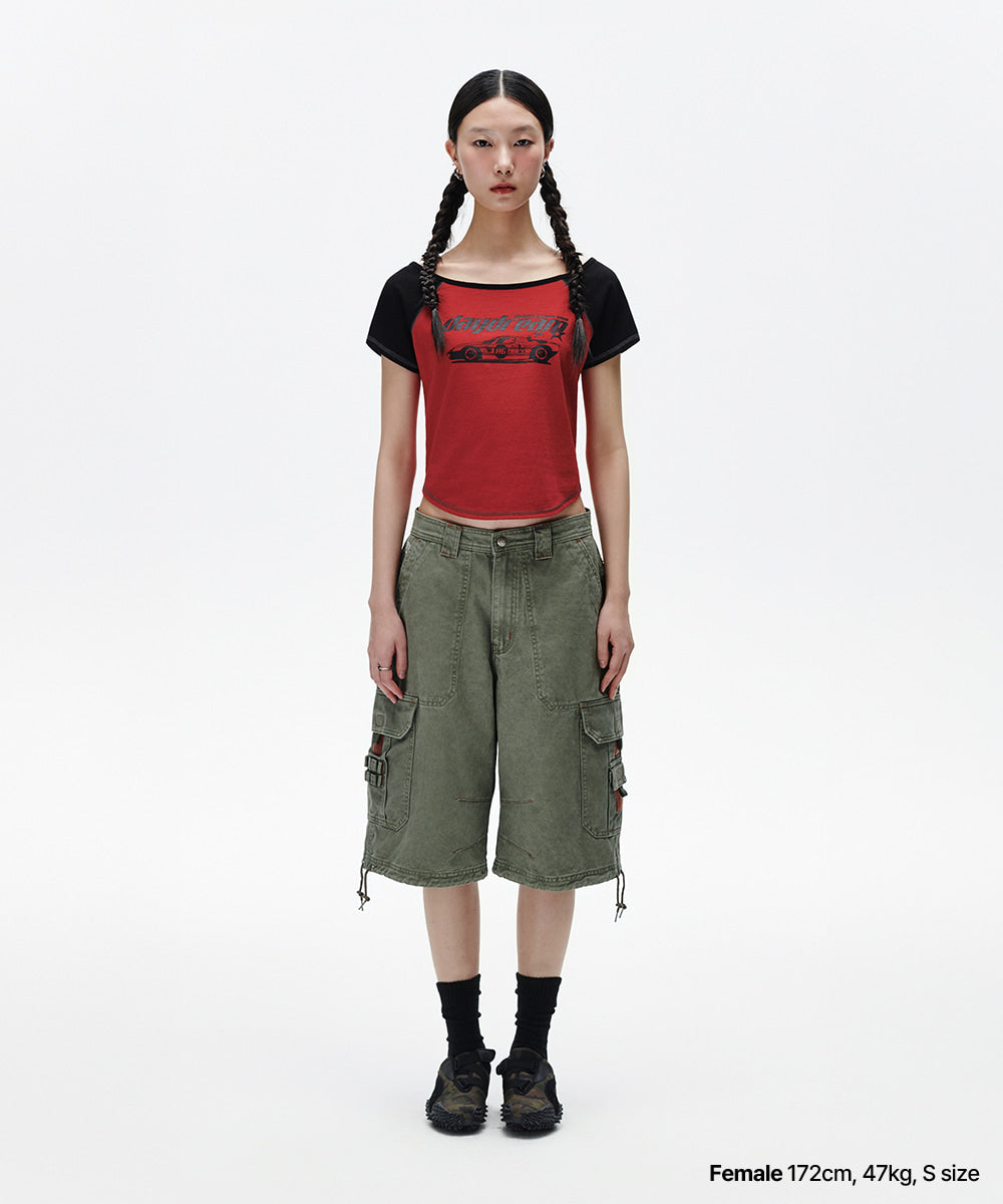 Mahagrid Off Shoulder Raglan Tee
