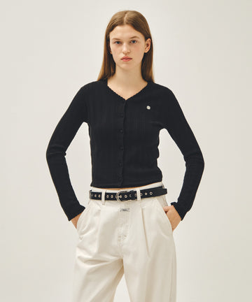 Marithé François Girbaud W V-NECK CROCHET KNIT CARDIGAN black