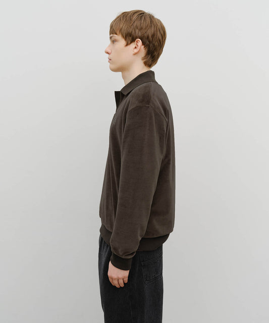 Marithé François Girbaud Classic Logo Collared Velour Sweatshirt Brown
