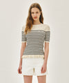 Marithé François Girbaud W RUFFLE POINT STRIPE HALF KNIT PULLOVER black