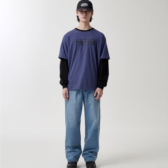 Mahagrid Banner Logo Layered Long Sleeve Tee Navy