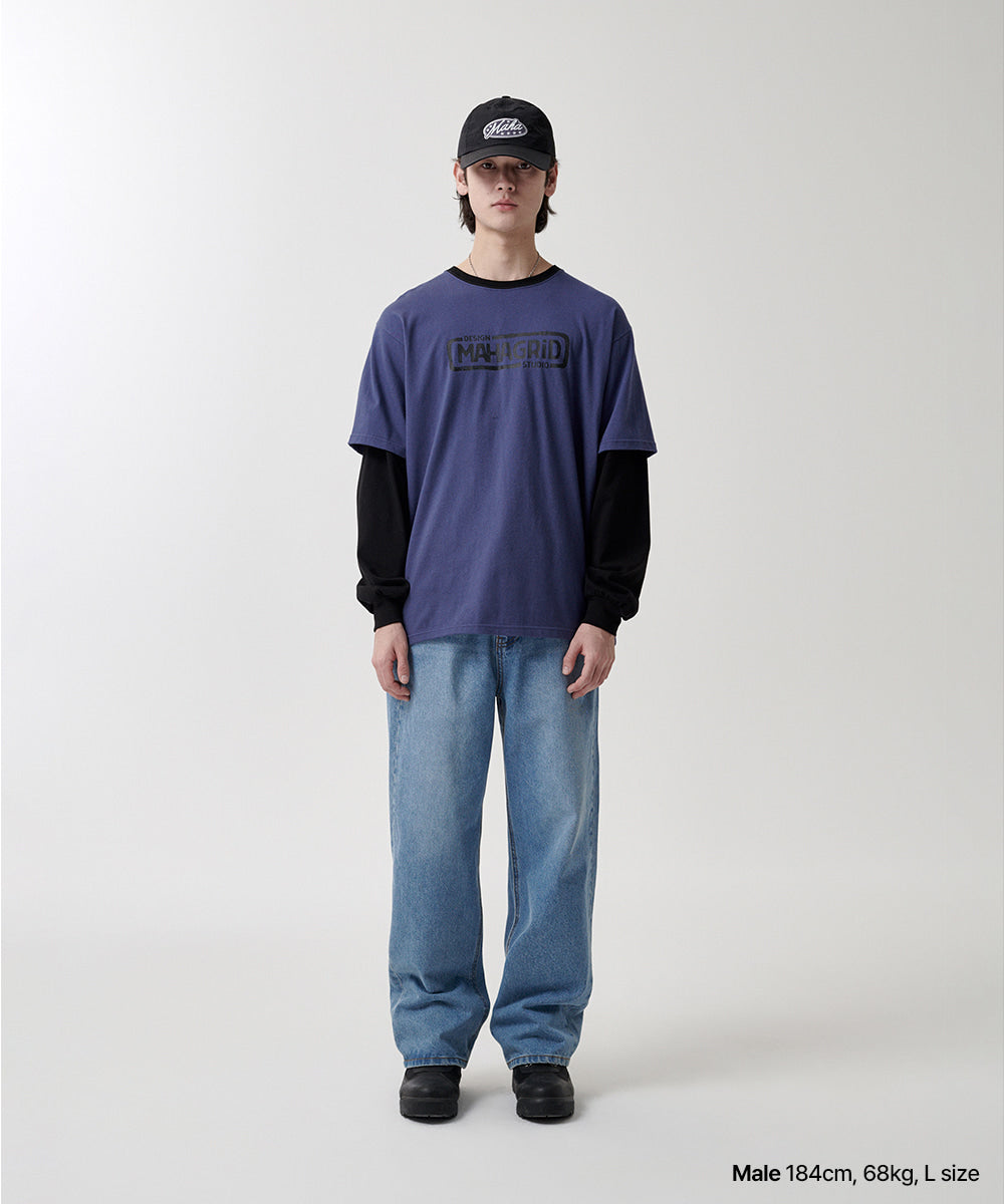 Mahagrid Banner Logo Layered Long Sleeve Tee Navy