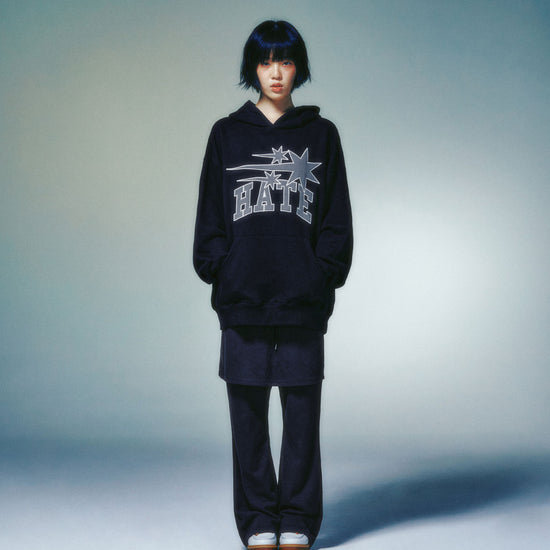 Nice Ghost Club 3Stars Hate Applique Hoodie [Black]
