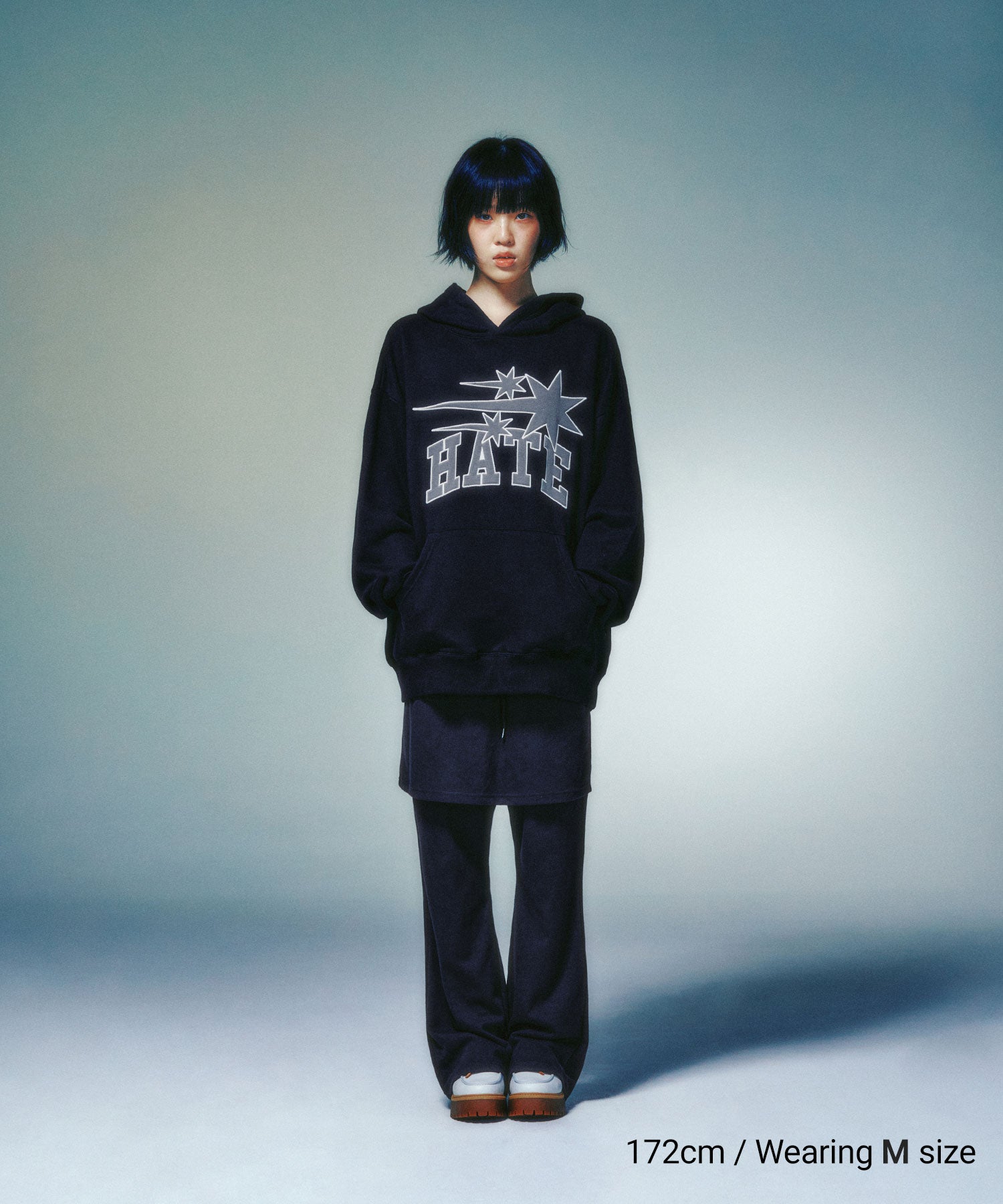 Nice Ghost Club 3Stars Hate Applique Hoodie [Black]