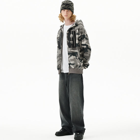 Mahagrid Camo Applique Zip Up Hoodie