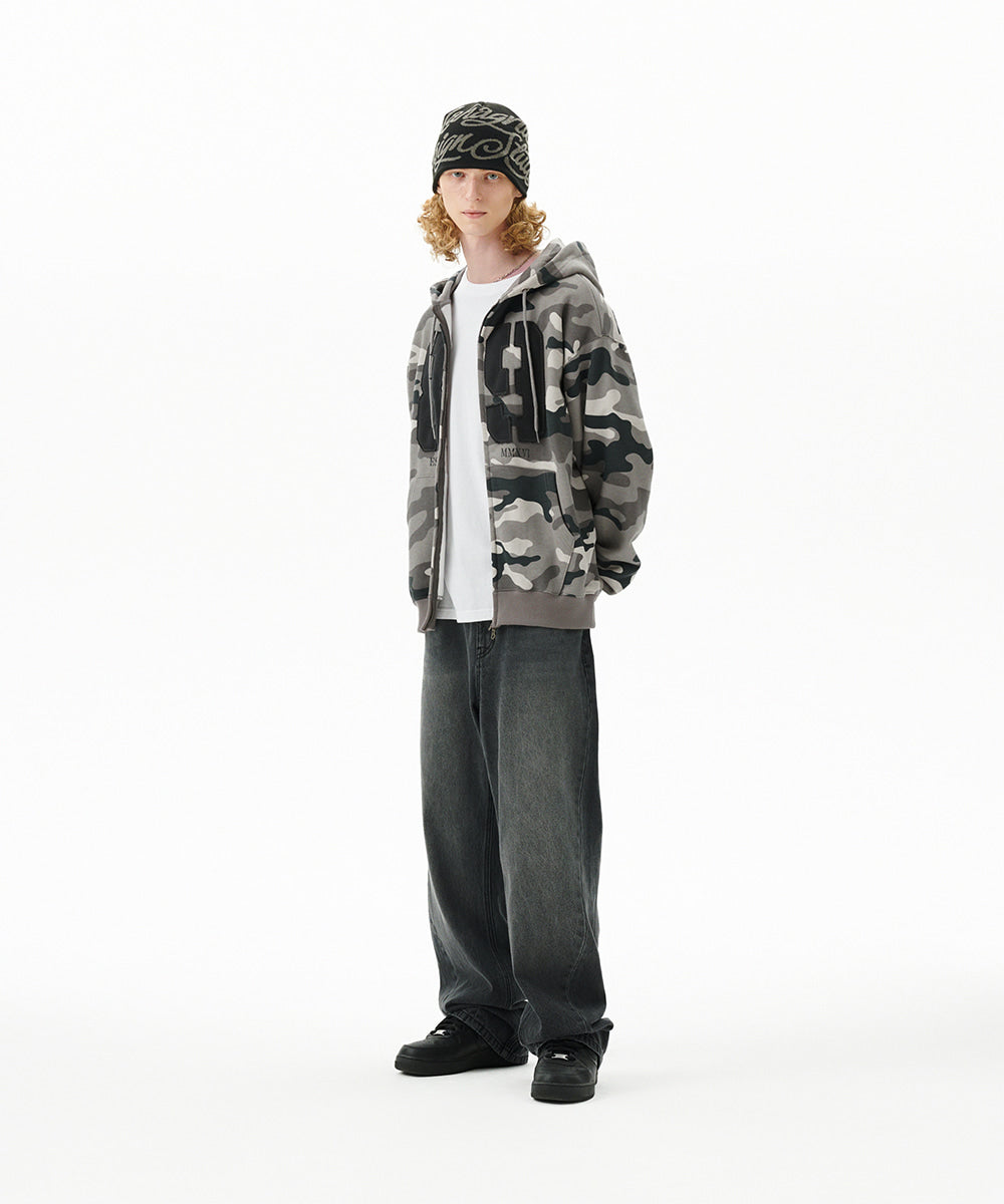 Mahagrid Camo Applique Zip Up Hoodie