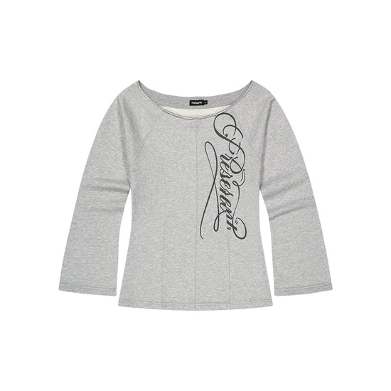 Mahagrid Cut Out Present Off Shoulder Tee [Grey]