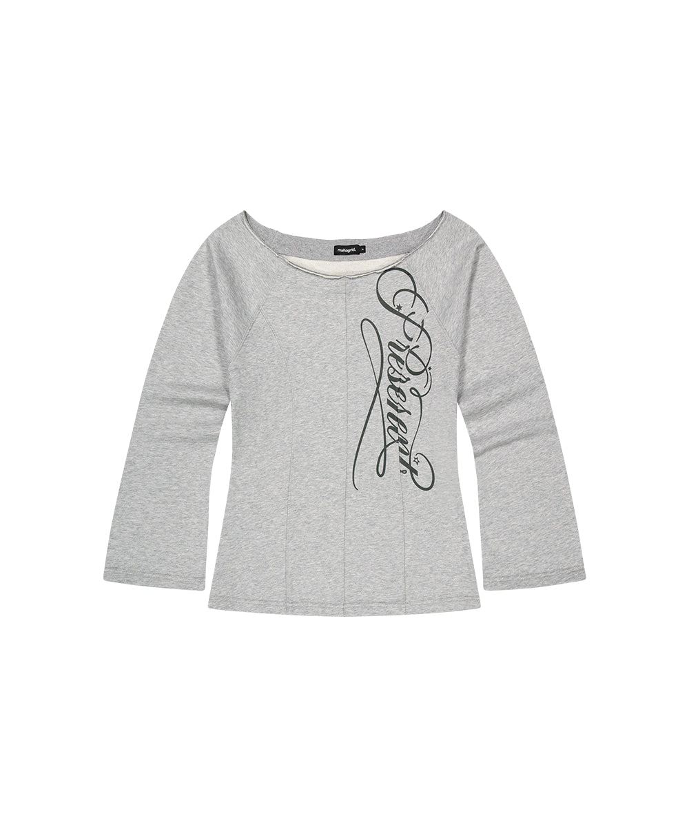 Mahagrid Cut Out Present Off Shoulder Tee [Grey]