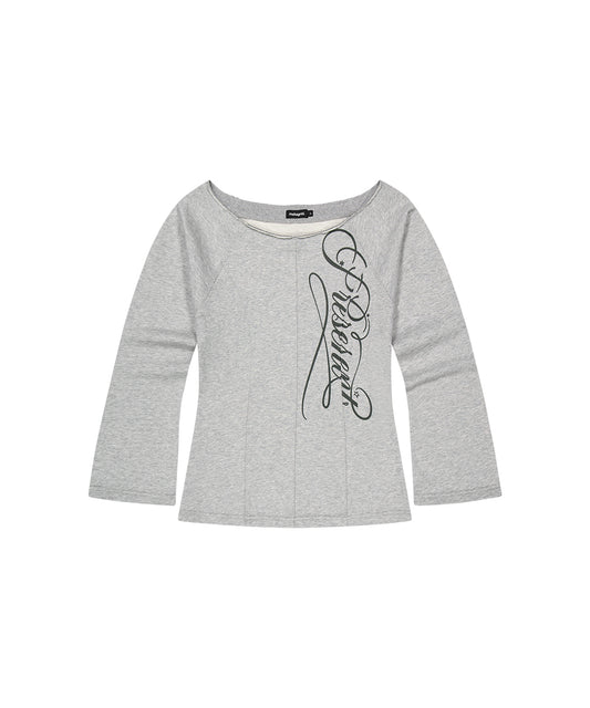 Mahagrid Cut Out Present Off Shoulder Tee [Grey]