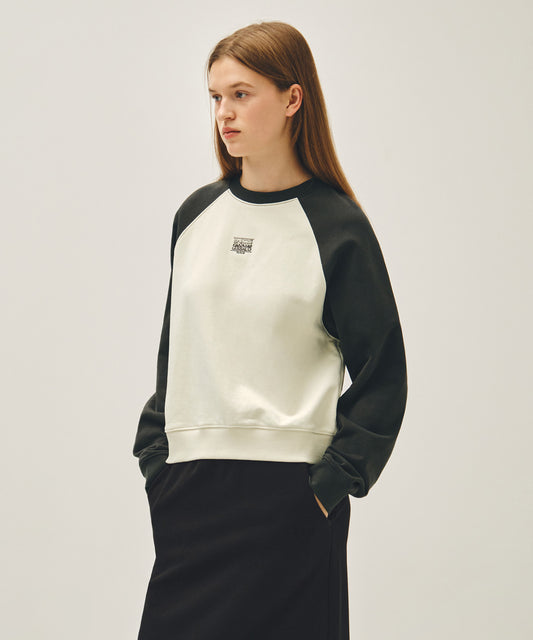Marithé François Girbaud W BLOCK CLASSIC LOGO RAGLAN CROP SWEATSHIRT charcoal