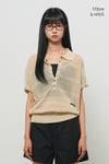 General Idea WOMAN Sheer Net Button Collar Half Knit
