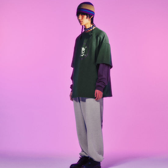 Nice Ghost Club Pixel Skeleton Layered Sweatshirt [Khaki]