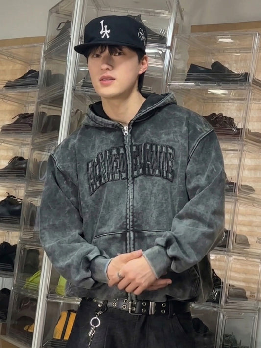 ADLV Applique Washing Hoodie Zip Up