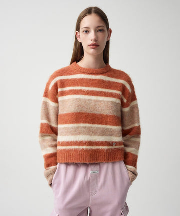 Marithé François Girbaud Women's Hairy Crop Striped Sweater Orange