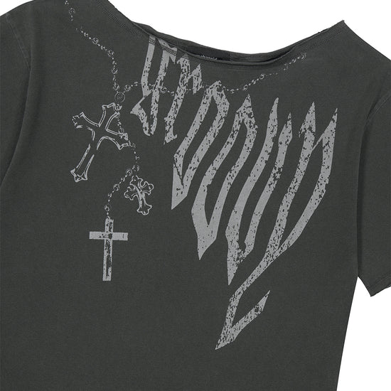 Mahagrid Pigment Groovy One Shoulder Tee in Charcoal