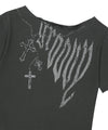 Mahagrid Pigment Groovy One Shoulder Tee in Charcoal