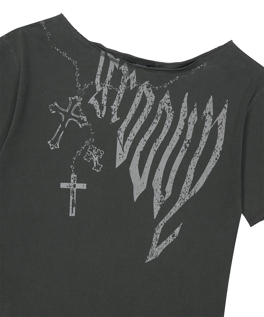 Mahagrid Pigment Groovy One Shoulder Tee in Charcoal