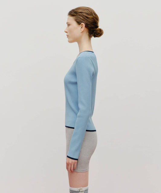 Marithé François Girbaud W Color Point Square Neck Knit Pullover Sky Blue