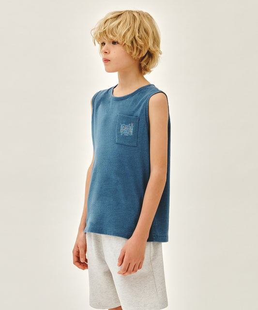 Marithé François Girbaud Kids Doodle Classic Logo Pocket Sleeveless Blue