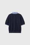 General Idea Woman Shirt Collar Cotton Piqué Half Knit [NAVY]