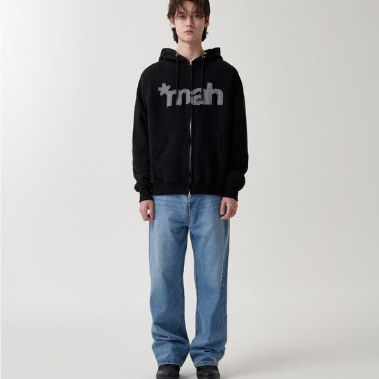 Mahagrid mah CUT OFF APPLIQUE ZIP-UP HOODIE