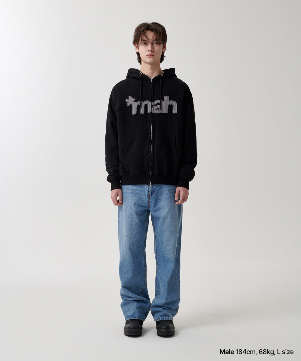 Mahagrid mah CUT OFF APPLIQUE ZIP-UP HOODIE
