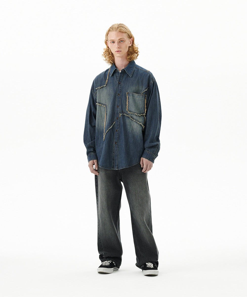 Mahagrid Star Raw Cut Denim Shirt