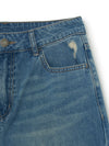 MLB Women's Basic Small Logo Destroyed Denim Bermuda Pants