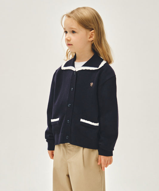 Marithé François Girbaud Kids White Lace Collar Cardigan Navy