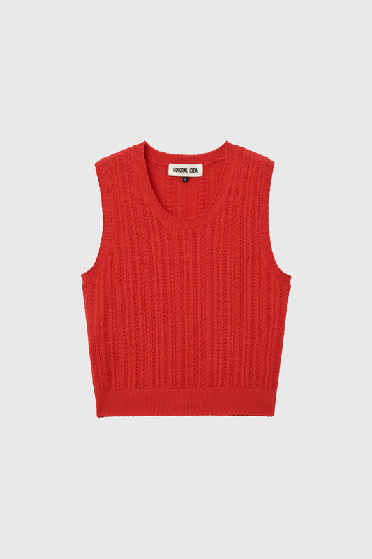 General Idea WOMAN Scallop Scarsty Knit Vest [RED]