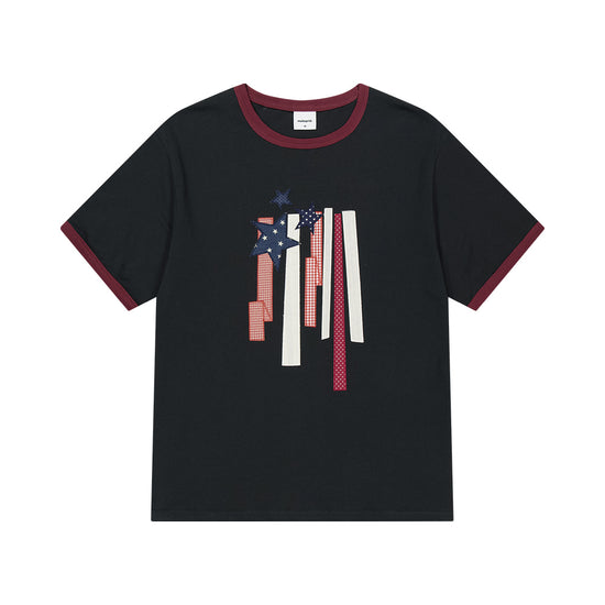 Mahagrid Flag Applique Ringer Tee