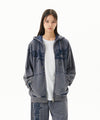 Mahagrid Washed Cut Off Applique Hood Zip Up