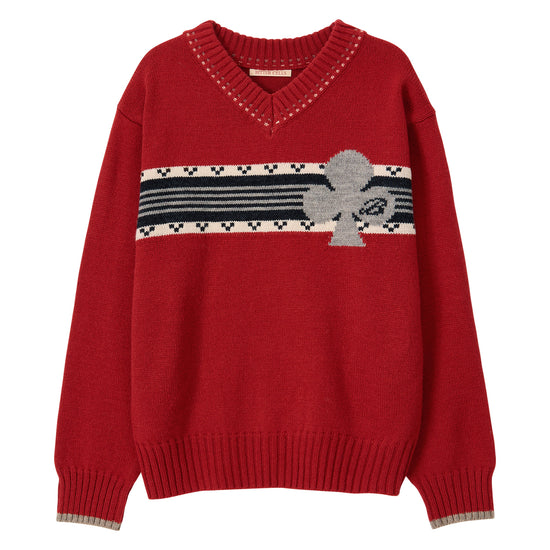 Bitter Cells Clover V Neck Knit - Red