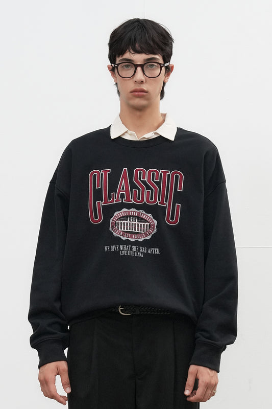 General Idea UNISEX Classic Appliqué Oversized Crewneck Sweatshirt [BLACK]