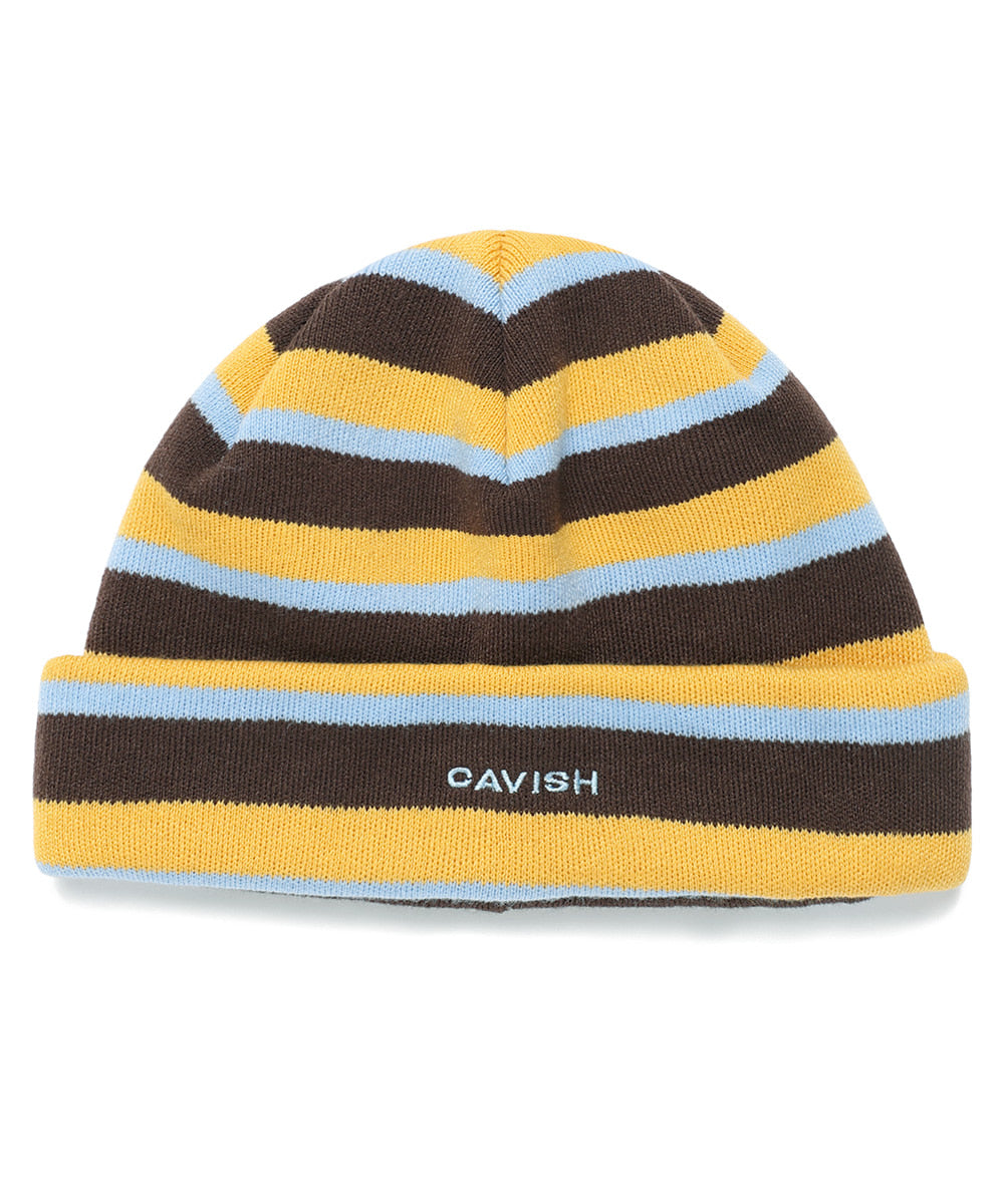 Cavish Striped Embroidery Beanie in Mustard